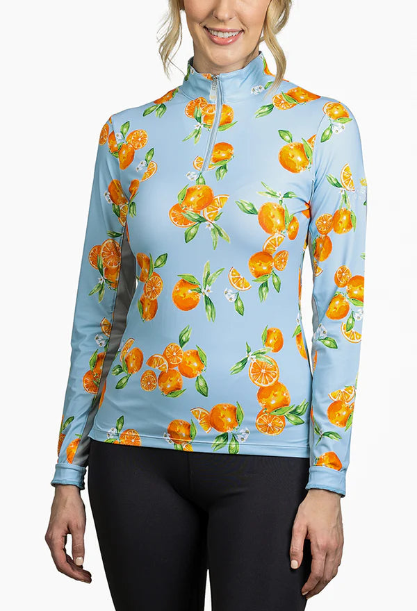 1/4 Zip Long Sleeve - Watercolor Oranges