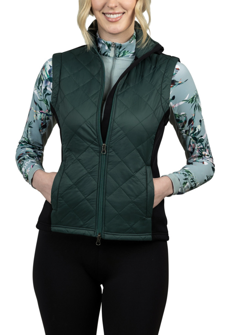 Quilted Front Vest - Forest Green & Black