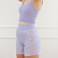 Abby Pocket Biker Shorts - Lavender Print