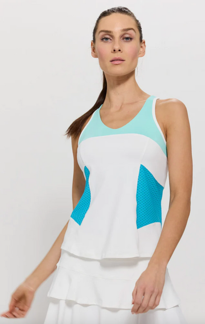 Elite Try Hard Tank - White/Tropical Blue