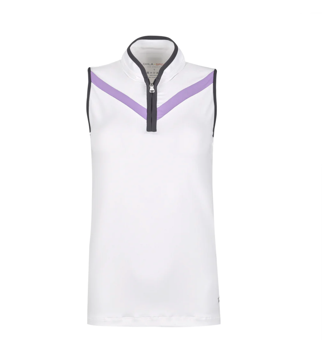 Bailey Sleeveless Top - White with Lilac
