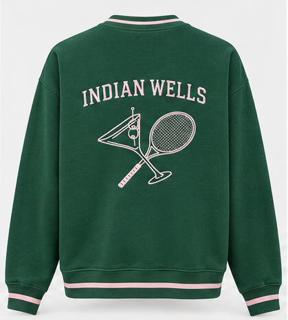 Back of the crewneck with the Indian Wells crest